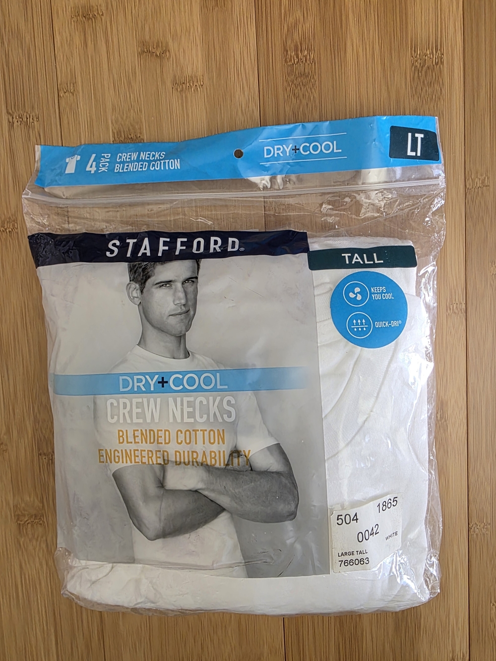 Stafford Dry+Cool White Crew Neck T-Shirts - 4 Pack (Tall)